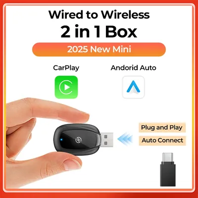 TIMEKNOW CarPlay Wireless Adapter 2in1 verkabelt auf Wireless CarPlay Android Auto Adapter für OEM Autoradio mit USB Plug and Play