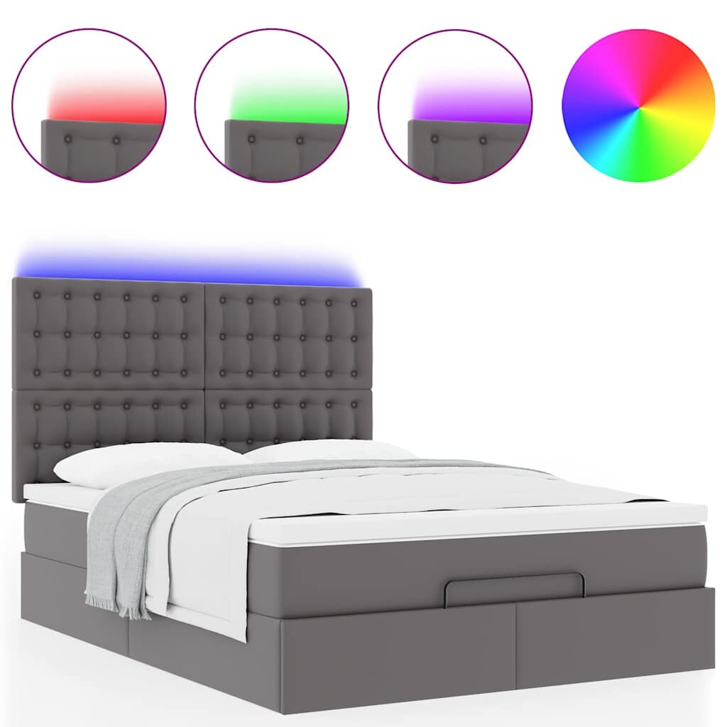 vidaXL Ottoman-Bett mit Matratze & LEDs Grau 140x190 cm Kunstleder Image