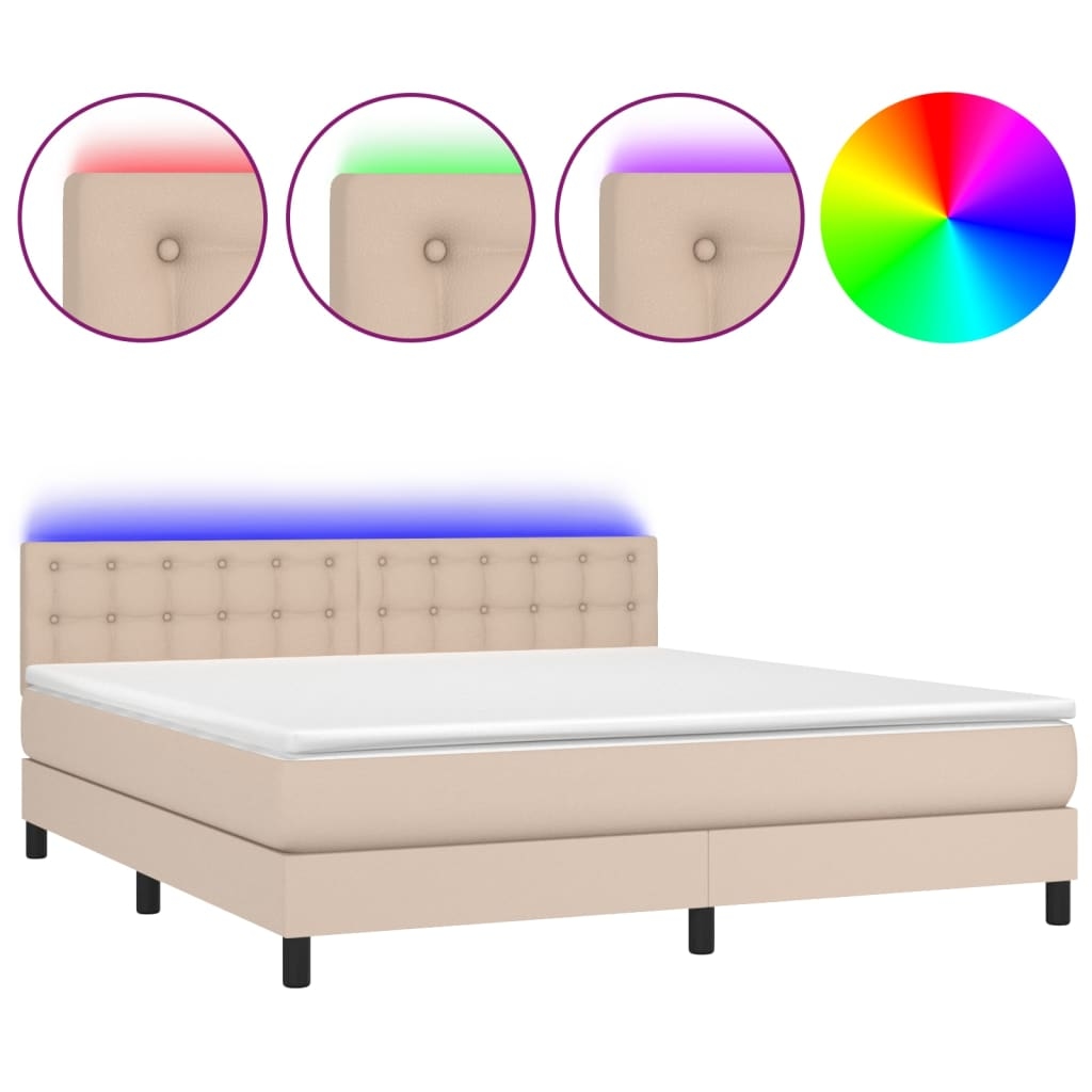 vidaXL Boxspringbett mit Matratze & LED Cappuccino-Braun 180x200cm Image