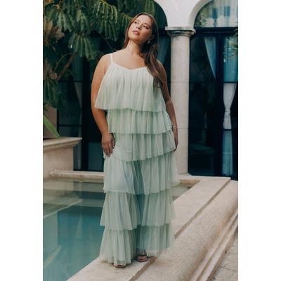 Plus Size Women's Tulle Ruffle Pant by ELOQUII in Subtle Green (Size 18/20)