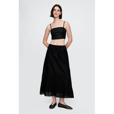 Gap Womens Black Easy Tiered Eyelet Maxi Skirt - Black
