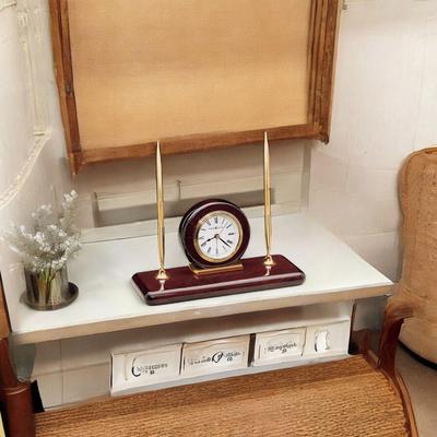 Howard Miller Rosewood Desk Classic Transitional Mantel Clock with Pens and Pen Holders