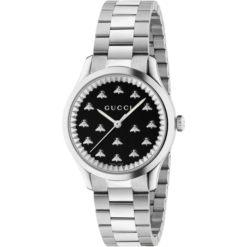 Gucci Womens YA1265034 G-timeless Black Dial Ladies Watch - Silver Stainless Steel - One Size | Gucci Sale | Discount Designer Brands