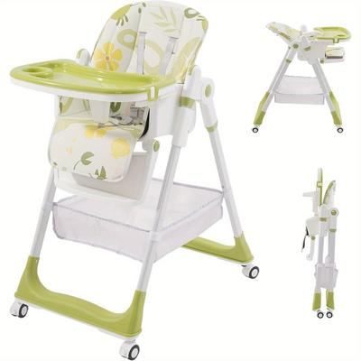 TEMU Foldable Highchair, Adjustable Highchair With 5 Height Settings, 3 Recline Position Of Pedal And Backrest And 4 Large Tray Position Settings, Baby Chair For Toddler, From 6 Month To 3 Years