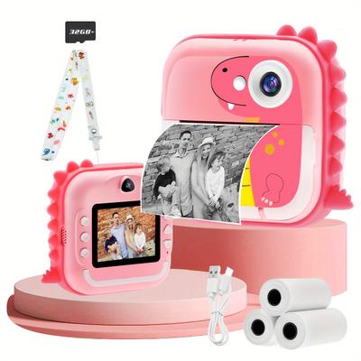 TEMU Kids' Fun Instant Print Camera - 1080p Hd Ips Screen, 32g Card, Print Paper Included, Diy Lanyard, Perfect Gift For Girls And Boys Aged 3-12 Years Old, , High-quality Photos, Creative ,