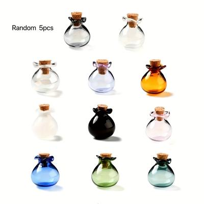 TEMU 5 Mini Wishing Glass Bottles, Bag Shaped Glass Bottles With Cork Round Bottles, Decoration Bottles, Used For Car Perfume, Mini Landscape, Living Room Decoration, Vase Ornaments