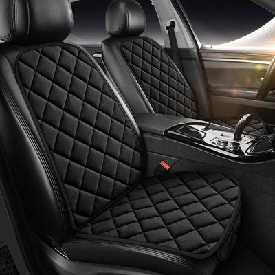 TEMU Plush Woven Car Seat Cushions - Universal Fit, , , Diagonal Grid Design, Full Set Vehicle Seat Covers Image