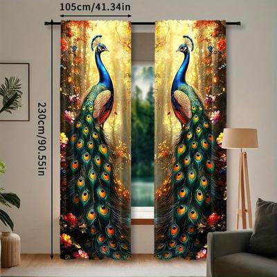 TEMU 2pcs Modern Light-filtering Curtains, % Polyester Window Drapes For Bedroom, Living Room, Office - Machine Washable, Decorative Panels, Rod Pocket Hanging, -120 Gsm Image