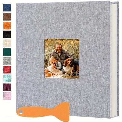 TEMU Linen Photo Album With Scraper, 40 Blank Pages, Self-adhesive For Family, Anniversary, Wedding Photos - Rectangle Shape, Large Capacity Card Case, Family Photo Album|rustic Charm Album|secure Image