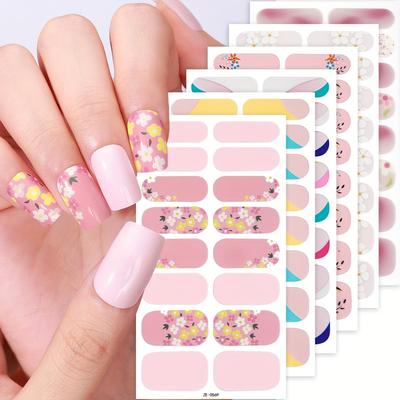 TEMU 6 Sheets Spring Nail Polish Strips - Pink Crushed Lilies & Self-adhesive Nail Wraps, Nail Art Stickers For Women, Diy Manicure Decorations, & Remove, Nail Tech Supplies