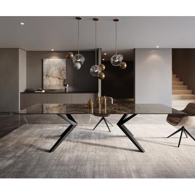DELIFE Esstisch Edge 300x100 Keramik Laminam® Emperador Extra Lucidato Dunkelbraun Zenthara kantig Metall Schwarz, Esstische