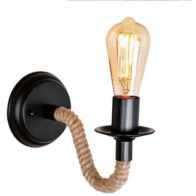 Fitags - Vintage-Wandlampe, Nachttischlampe, Hanfseil, Holzsockel, Retro-Wandleuchte, dekorative Image