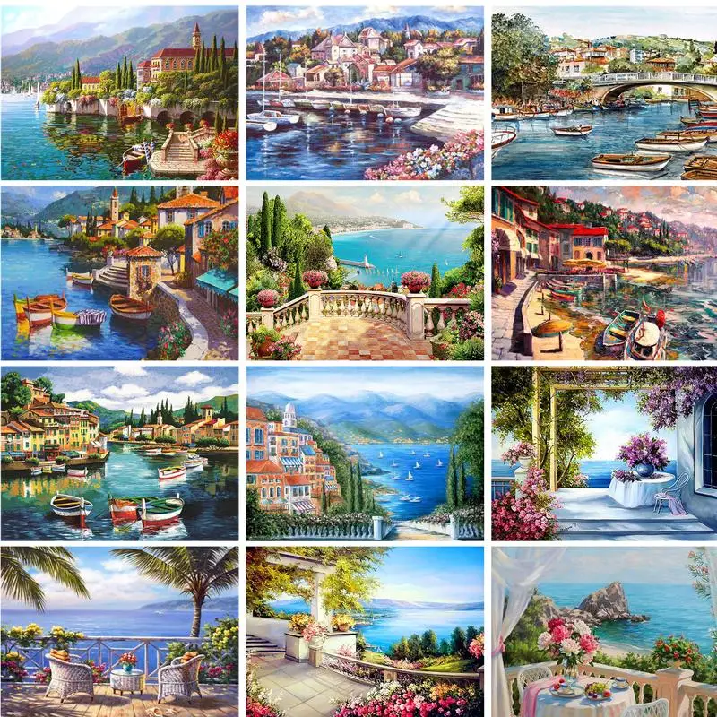 GATYZTORY Ölgemälde nach Zahlen, Erwachsene, Kunsthandwerk, Meer, Landschaft, Malen auf Zahlen, Wandkunst auf Leinwand, Geschenk, Bild, Zeichnung, Pa