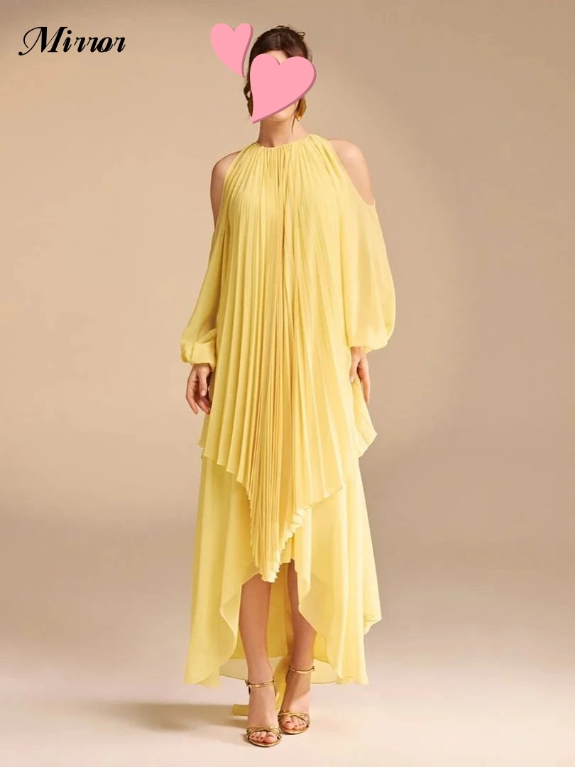 Spiegel kleid elegante Vintage süße einfache gelbe Rüschen asymmetrisch anpassen formelle Gelegenheit Ballkleid Abend Party kleider
