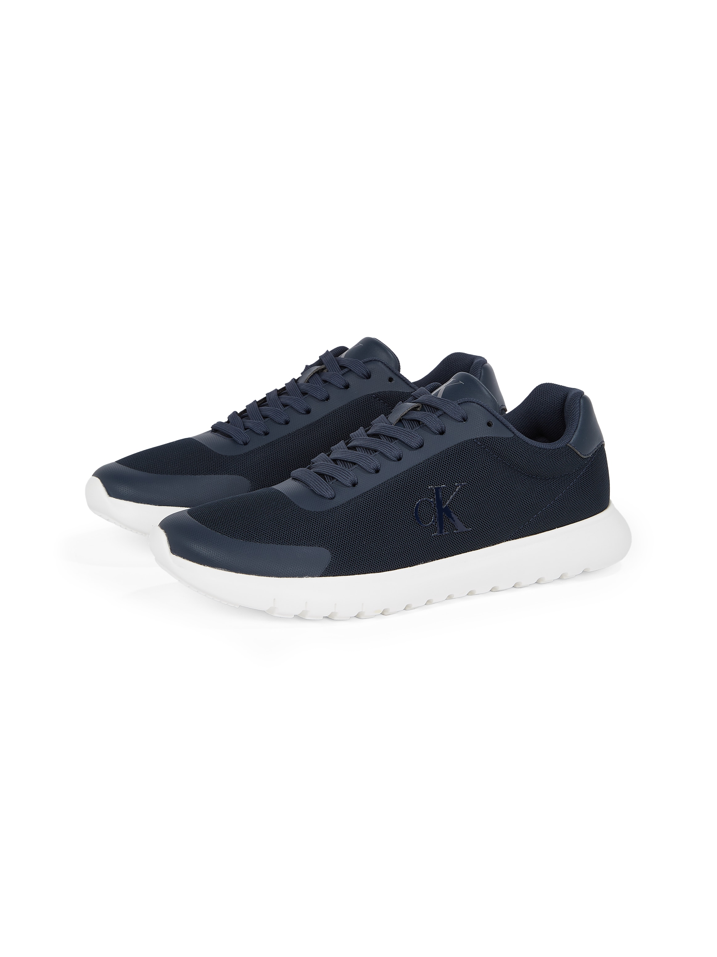 Sneaker CALVIN KLEIN JEANS "3 EVA RUNNER MESH", Herren, Gr. 45, blau (dunkelblau), Lederimitat, Textil, Schuhe Sneaker, Freizeitschuh, Halbschuh, Schnürschuh mit Kontrastbesatz