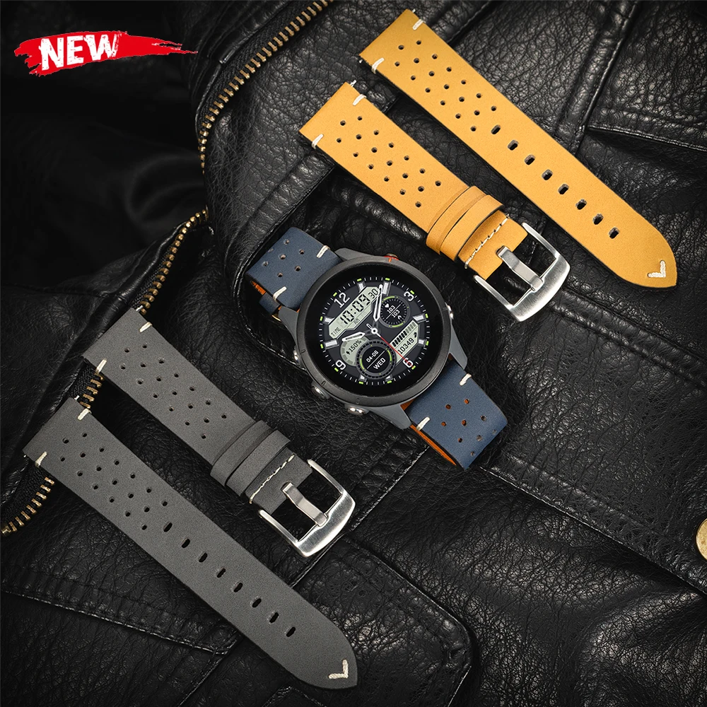 20 mm 22 mm universelles handgefertigtes atmungsaktives Rindsleder-Uhrenarmband, 4 Farben, Ölwachs, echtes Lederarmband für Samsung Galaxy für HuaWei Image