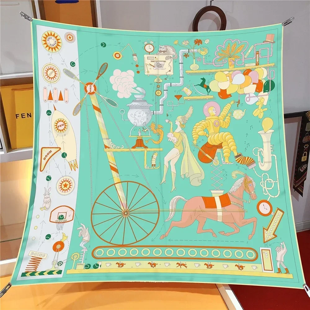 90 cm europäischer Wildwagen-Ballon, 90 cm Twill, dekorativer Seidenschal, Klimaanlagen-Schal, großer quadratischer Schal, Brustwickelschal Image