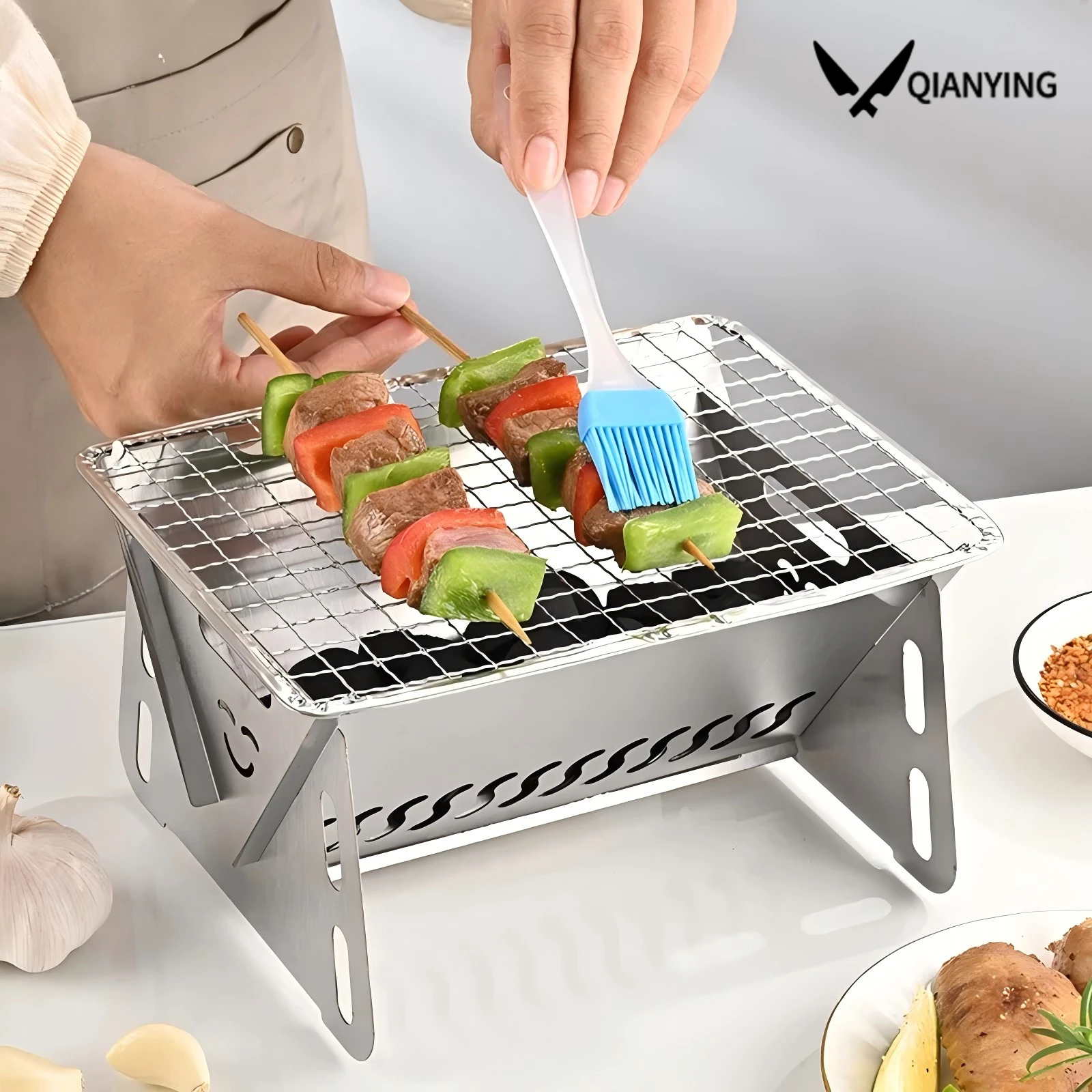 Zusammenklappbarer Mini-Solierer, tragbare Grillpfanne, Holzkohlegrill, multifunktionaler Grill – ideal für Camping im Freien, Familienfeiern Image