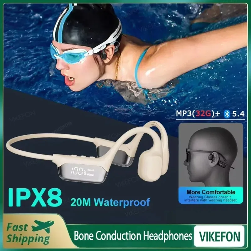Knochenleitungskopfhörer Bluetooth 5.4 Drahtloser Kopfhörer IPX8 Wasserdicht für Schwimmen Sport Unterstützung MP3-Player mit 32G RAM Image