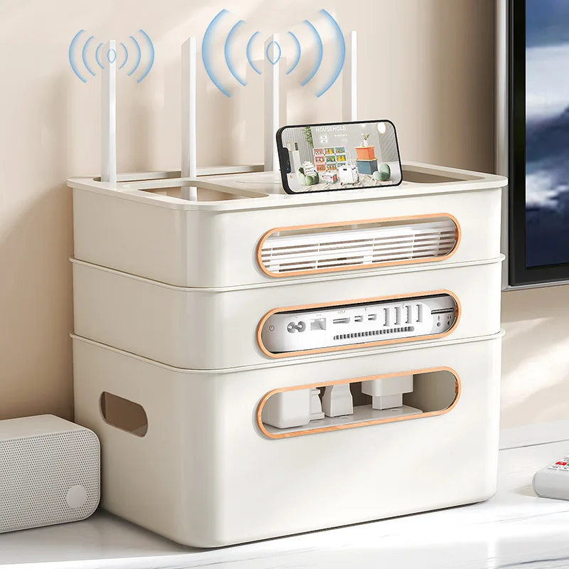 4-stufiger WLAN-Router-Organizer, multifunktionale Kabelmanagementbox mit Belüftung, Öko-PP-Material, obere Ablage für die Aufbewahrung zu Hause Image