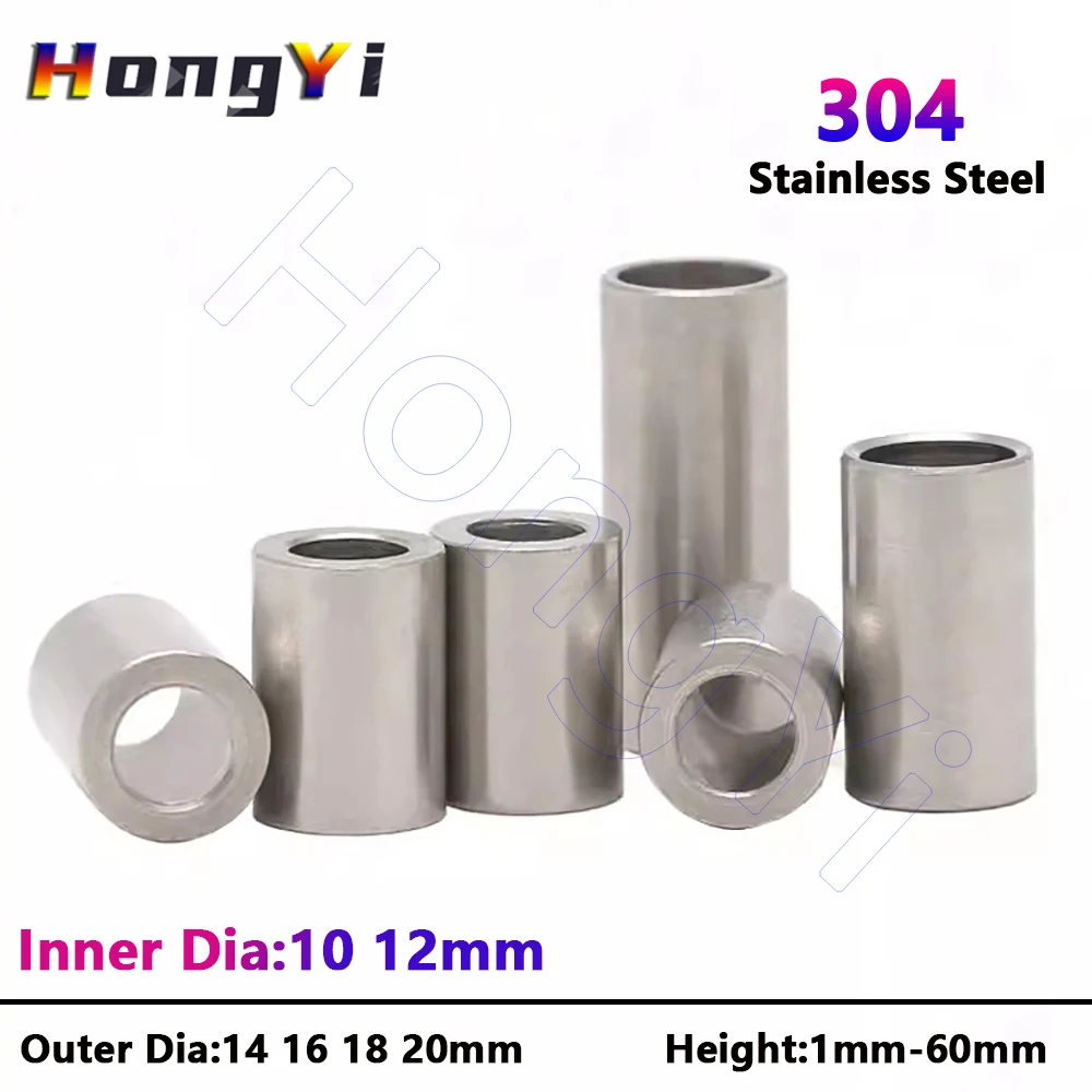 ID 10 12 mm 304 Edelstahl Buchse Unterlegscheibe Dichtung ohne Gewinde runde hohle Abstandshülse Außendurchmesser 14 16 18 20 mm Image