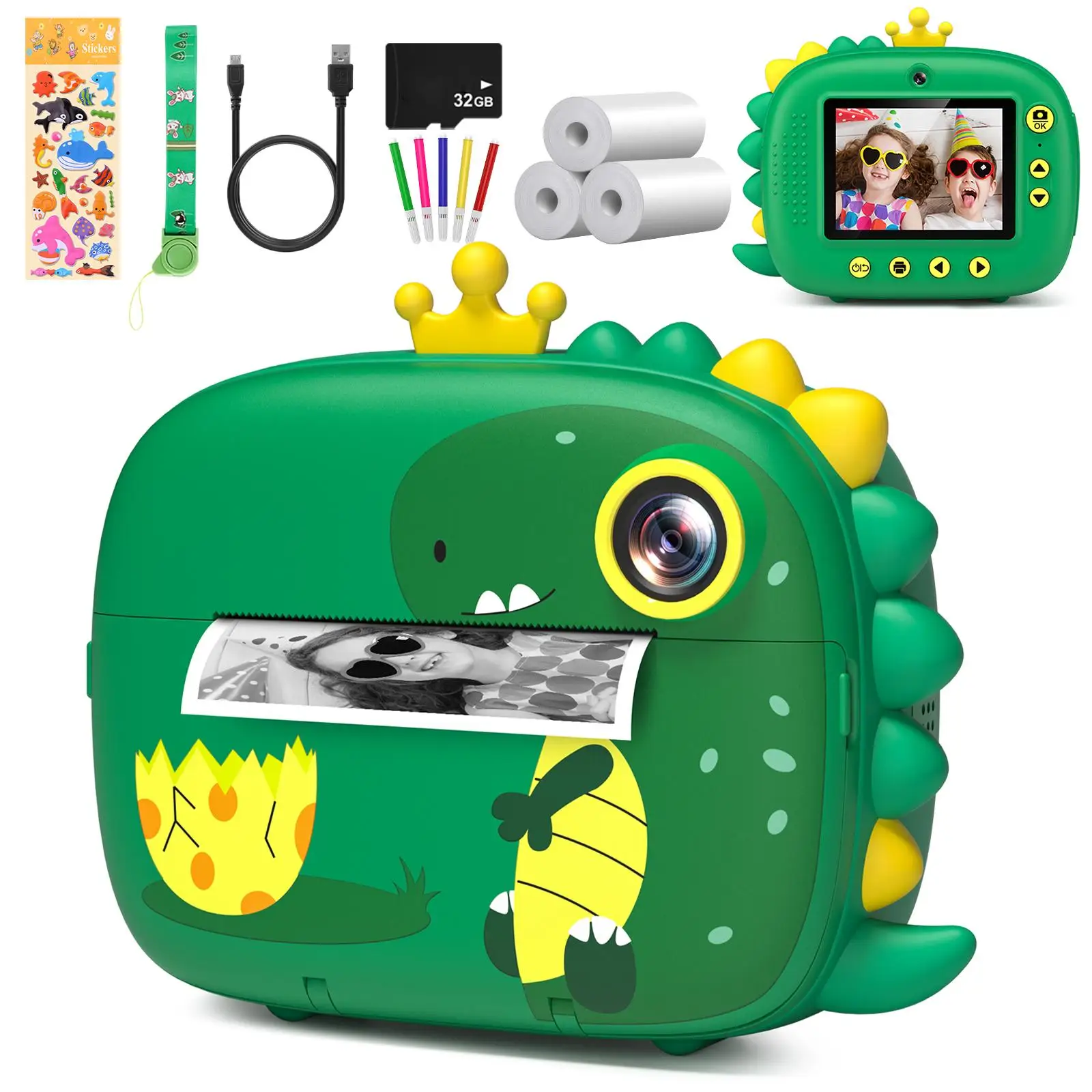 Fotocamera istantanea per bambini, fotocamera istantanea HD 1080P da 2,4" con scheda da 32 GB, fotocamera con stampa istantanea per bambini 3-12 anni