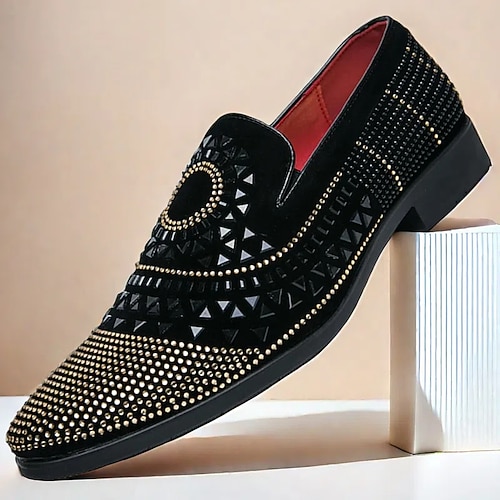Ballschuhe für Herren – schwarze Samt-Loafer mit Nieten und Spiraldesign für luxuriöse Anlässe Image