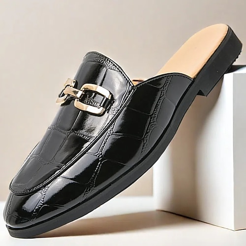 Lackleder Mokassins für Herren - Edler Slipper mit Metallschnalle für Business und Freizeit Image