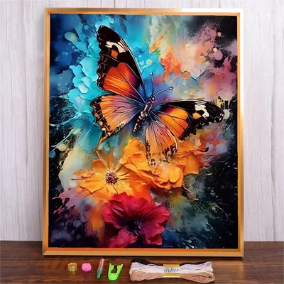 Adults DIY Colorful Butterfly Embroidery Kits Animal Pattern Cross Stitch Package Printed Canvas