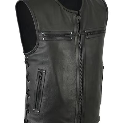 TEMU Vintage Motorcycle Vest For Men - Stylish Outwear With