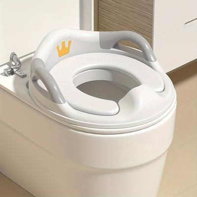 TEMU Cartoon Crown Potty Training Seat - Pvc Toilet Trainer With Handles For Kids, Easy Clean,