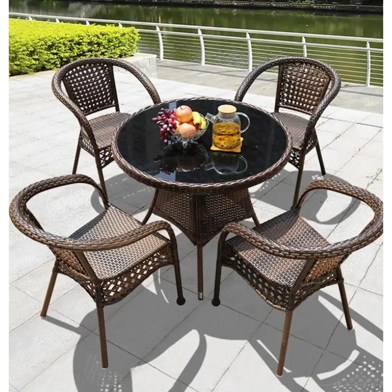 Tische und Stühle für den Außenbereich, Rattanstühle, drei fünfteilige Set, Garten, Innenhof, Teng, Rattan, Freizeit, Balkon im Freien, klein