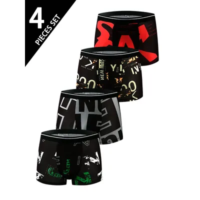 Anti bakterielle Unterwäsche mit geometrischem Druck für Männer im 4er-Pack-atmungsaktive, bequeme Stretch-Boxershorts für Freizeit sportarten-weich Image