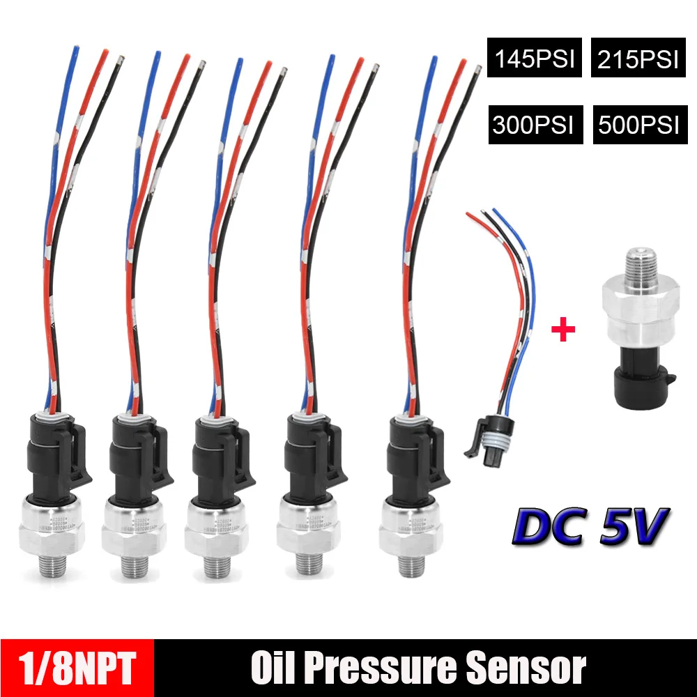 145Psi / 215Psi/ 300Psi/500Psi Öldruckwandler Sender Sensor Edelstahl 1/8 NPT Kraftstoff Luft Wasser Sensor DC 5V Image