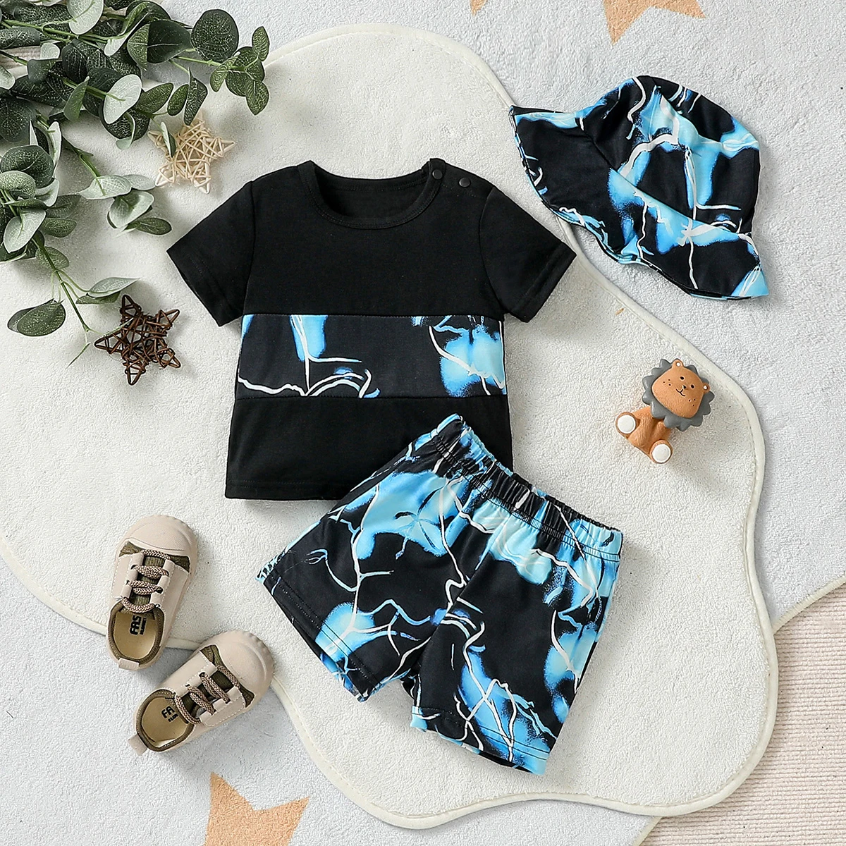 3Pcs Baby Jungen Coole Mode Sommer Kurzarm Top + Kurze Hosen Anzug Für 1-3Y Streetwear Sets Aktive kleidung + Hut Image