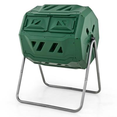 Costway 43 Gallon Rotating Compost Bin Barrel with Dual Chamber and Sliding Doors-Green
