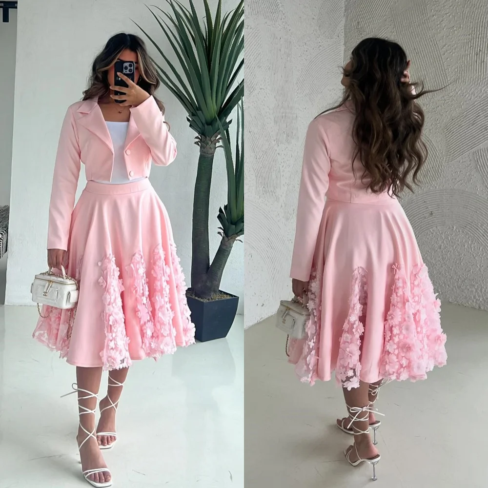 Customized Jersey Flower Draped Button Birthday A-line O-Neck Bespoke Occasion Gown Knee Length Dresses