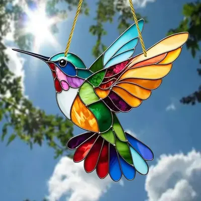 Colorful Hummingbird Pendant Acrylic Window Hangings Birds Wind Chimes Garden Wind Sun Catcher