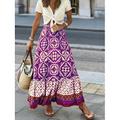 Gonna da donna Maxi gonna A Line Swing Bohemia etnico casual maxi gonna alta vita floreale stampa micro-elastico vacanza strada nera verde chiaro blu viola estate poliestere