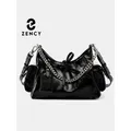 Borsa a mano con catena in nastro moda Zency Borsa con manico superiore in morbida pelle per donna Borsa con chiusura a corda romanzo Borsa a tracolla beige nera