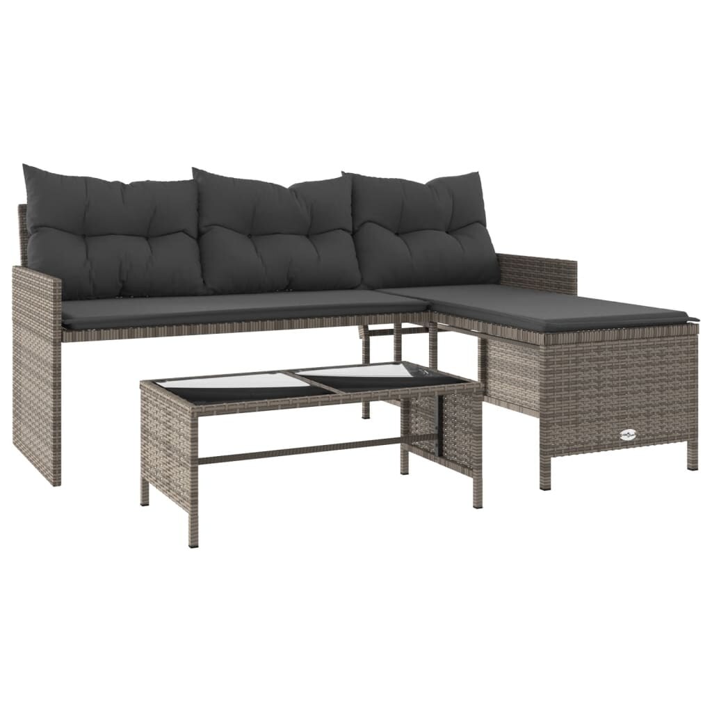 vidaXL Gartensofa in L-Form mit Tisch und Kissen Grau Poly Rattan Image