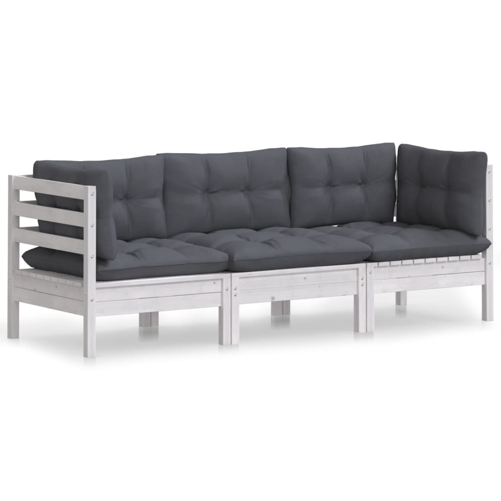 vidaXL 3-Sitzer-Gartensofa mit Anthrazit Kissen Massivholz Kiefer Image