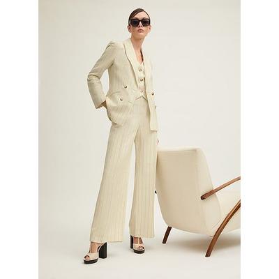 Amore Cream & Black Linen Blend Pinstripe Wide Leg Trouser, Cream Black
