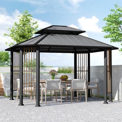 11 ft. x 13 ft. Gray Octagonal Gazebo with Double-Roofed Hardtop and Screen