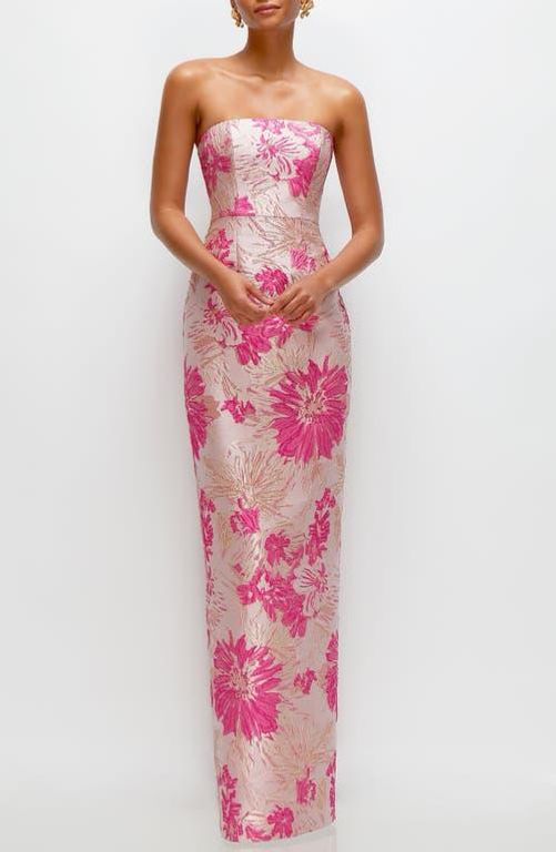 Metallic Floral Jacquard Strapless Column Gown - Pink - Alfred Sung Dresses