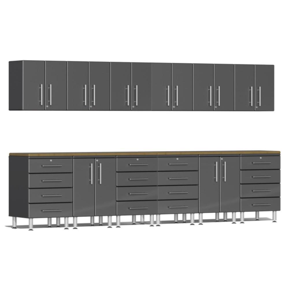 Ulti-MATE Garage Workbench With Drawers, 14-Piece With Bamboo Worktop, Graphite Grey