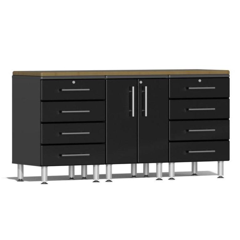 Ulti-MATE Garage Workbench With Drawers, 4-Piece With 2X Drawer Cabinets, Midnight Black