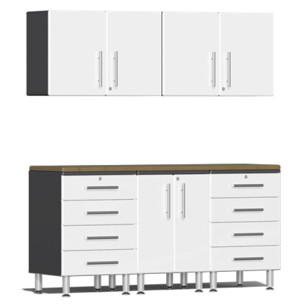 Ulti-MATE Garage Workbench With Drawers, 6-Piece With 2X Extra-Wide Garage Wall Cabinets, Starfire White