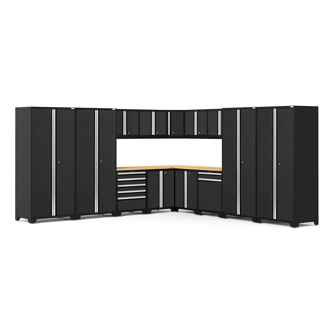 Newage Products Pro 3.0 Series 16-Piece Garage Cabinet Corner Set, Black / Bamboo Worktop / None