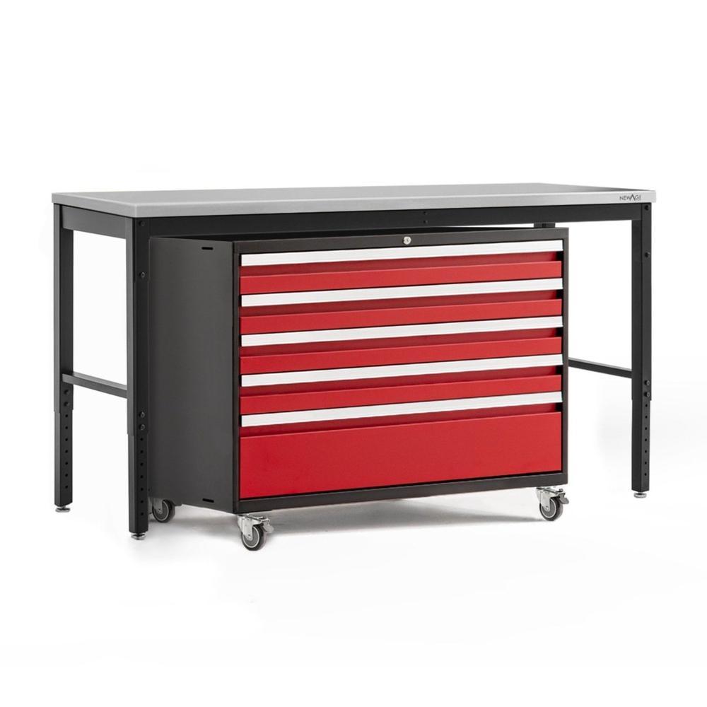 Newage Products Pro 3.0 Series 42 Tool Cabinet And 84 Workbench With Worktop, Red / Stainless Steel Worktop